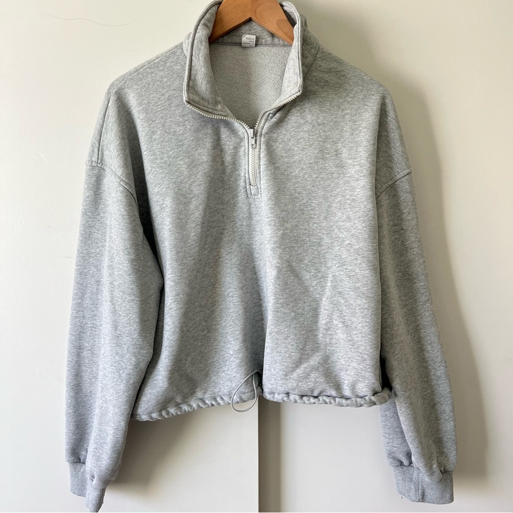 Anrabless Grey Half Zip Sweatshirt Pullover Heather Grey Cropped Athletic XL